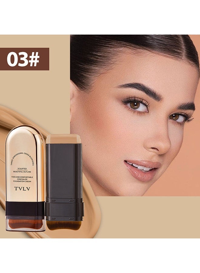 TVLV Concealer Foundation Cream Stick, 2-in-1 Long-Lasting Foundation And Concealer With Brush, Creamy Full Coverage For Dark Circles & Blemishes, Full Coverage Matte Finish For Face Makeup, Waterproof, Sweat-Resistant, Flawless Makeup - Image 2